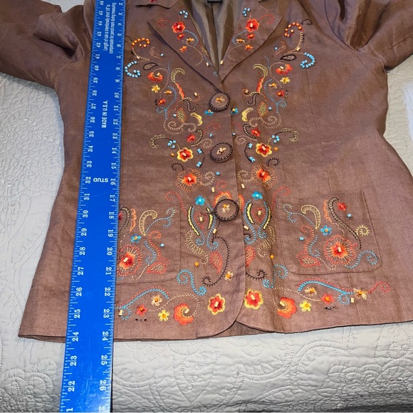 Silk Land Linen Beaded Embroidered Blazer Jacket size 6 Brown - Picture 11 of 11